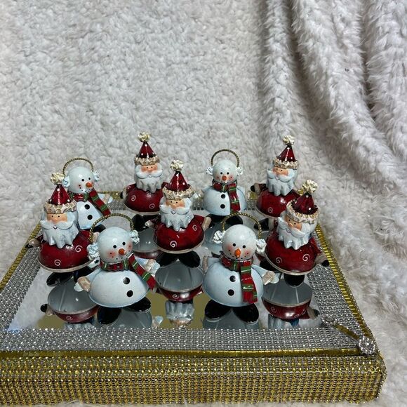 Home Interiors Set of 9 Santa and Snow Person Painted Metal Figurines - Picture 1 of 7